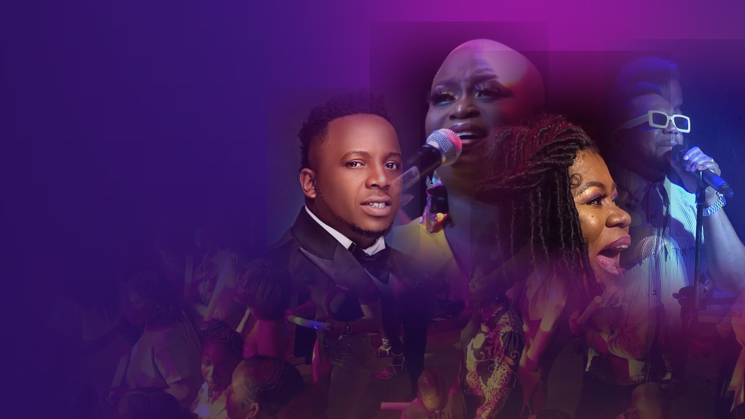 Artistes of In His Presence over the years: Eben, a worship leader, Maranda Curtis live at IHP 9 and Tim Godfrey above the Shaw Park congregation