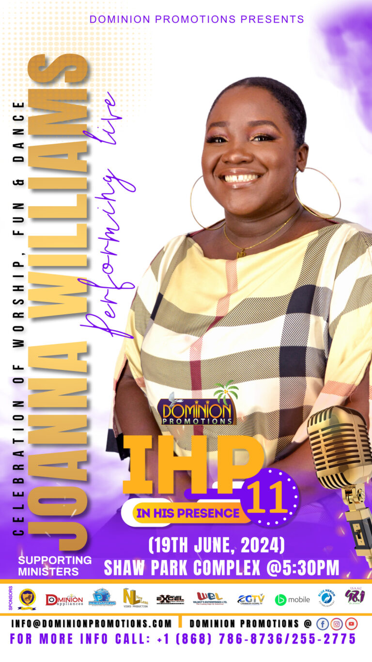 Joanna Williams announcement graphic for In His Presence 11 at Shaw Park Complex, Tobago, 19 June 2024