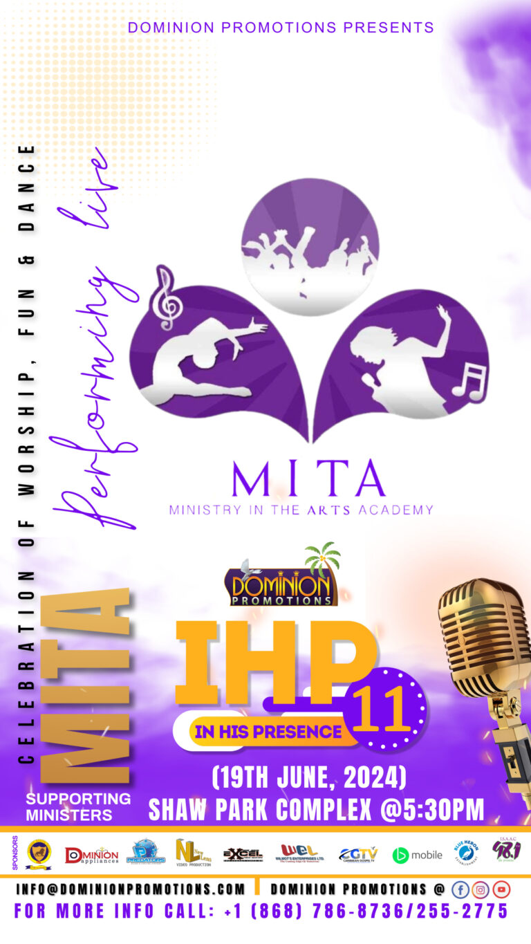 Mita announcement graphic for In His Presence 11 at Shaw Park Complex, Tobago, 19 June 2024
